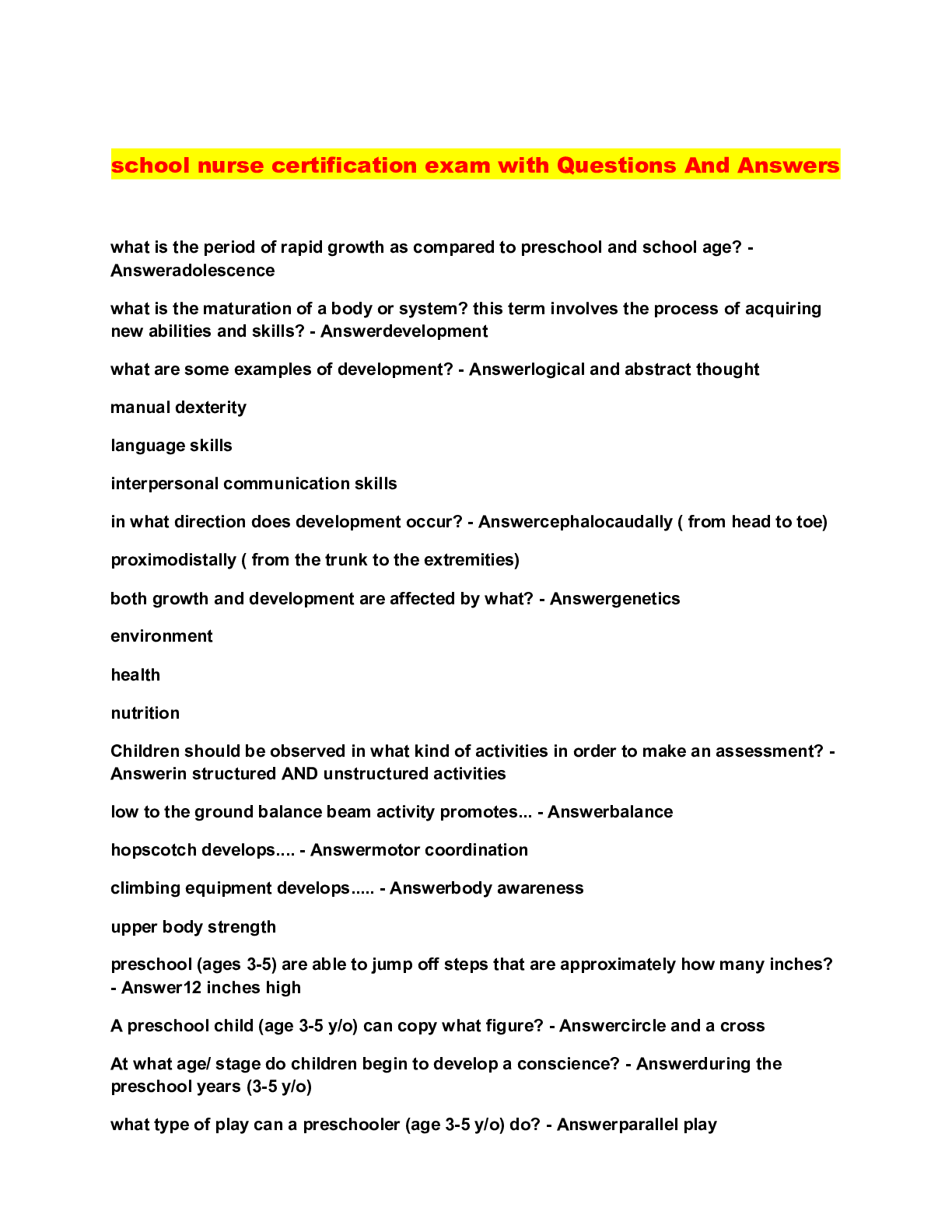 School nurse certification exam with questions and answers scholarfriends